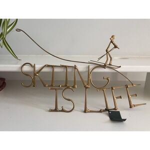 Vintage Ski Brass Sculpture‎ Skiing Is Life Sign